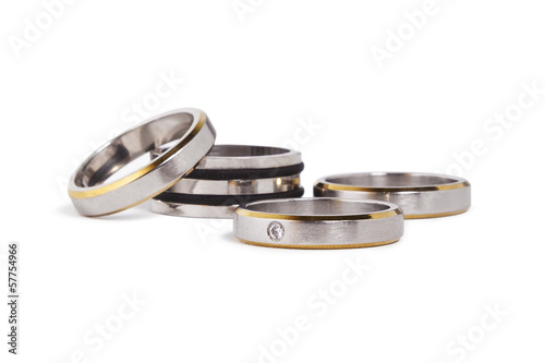 Stainless steel rings with silver and gold inlay