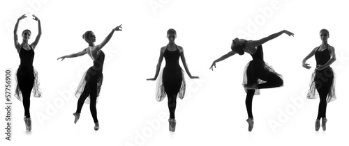 Black and white traces of female balet dancers isolated on white
