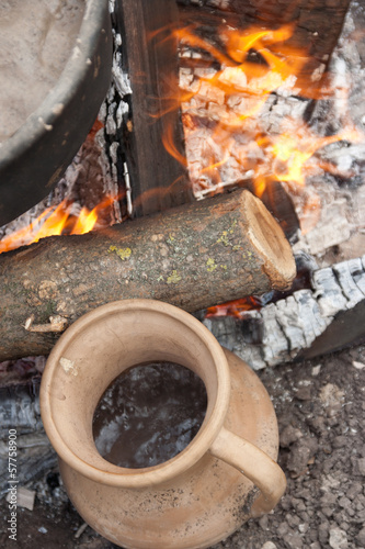 Medieval cooking on the fire.