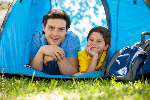 Happy father and son camping © AntonioDiaz