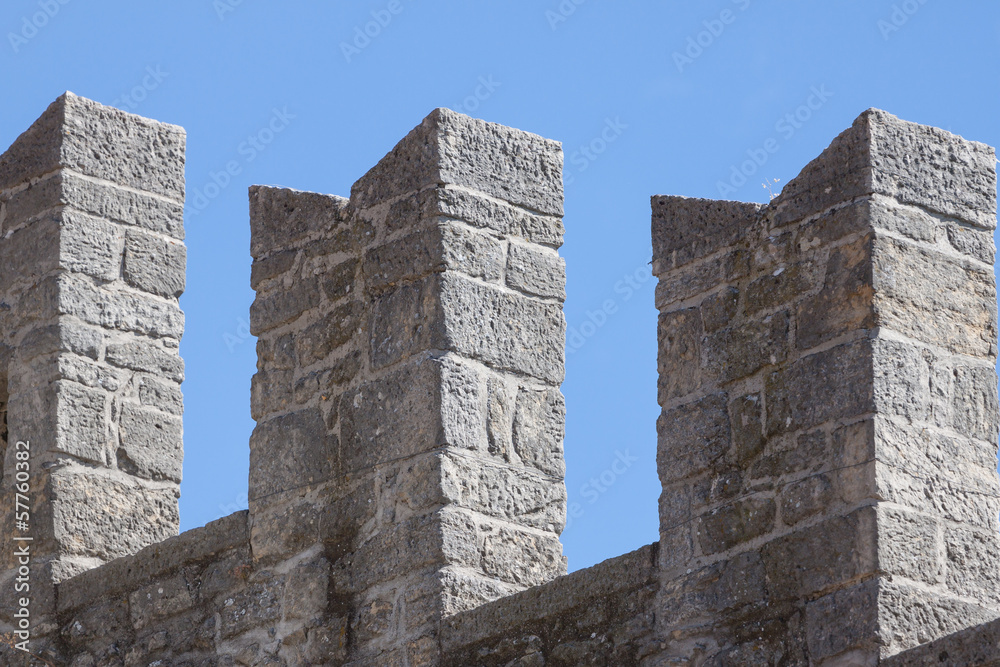 Wall detail of medieval fortress. San Marino