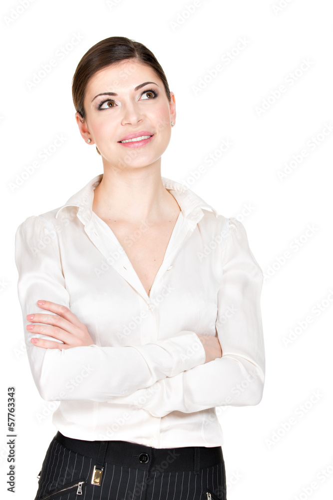 Portrait of the thinking woman in white shirt Portrait of the thinking woman in white shirt