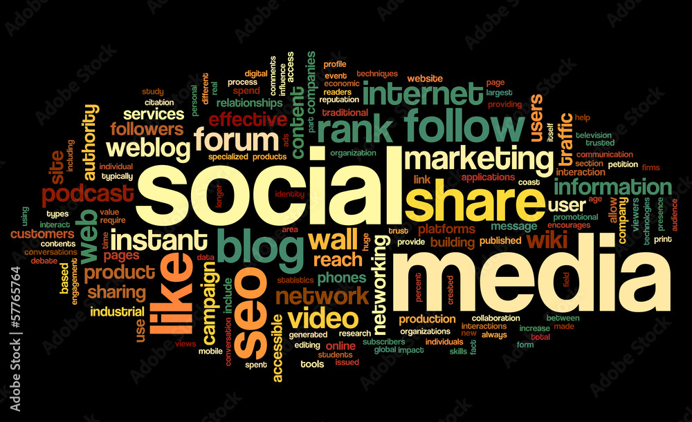 Social media conept in word tag cloud