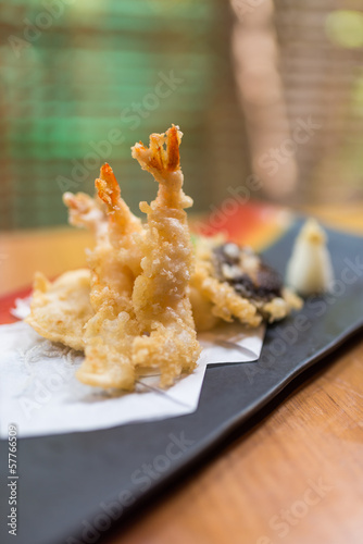 Japanese cuisine tempura deep fried shrimps photo