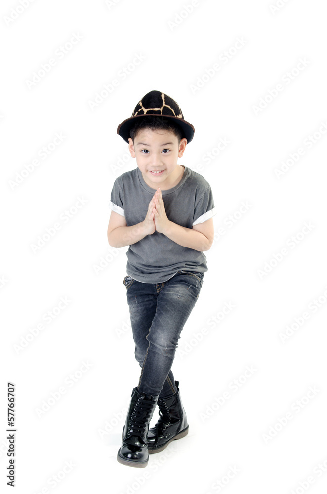 Cute little boy with hat isolate on white background . Cute little boy with hat isolate on white background .