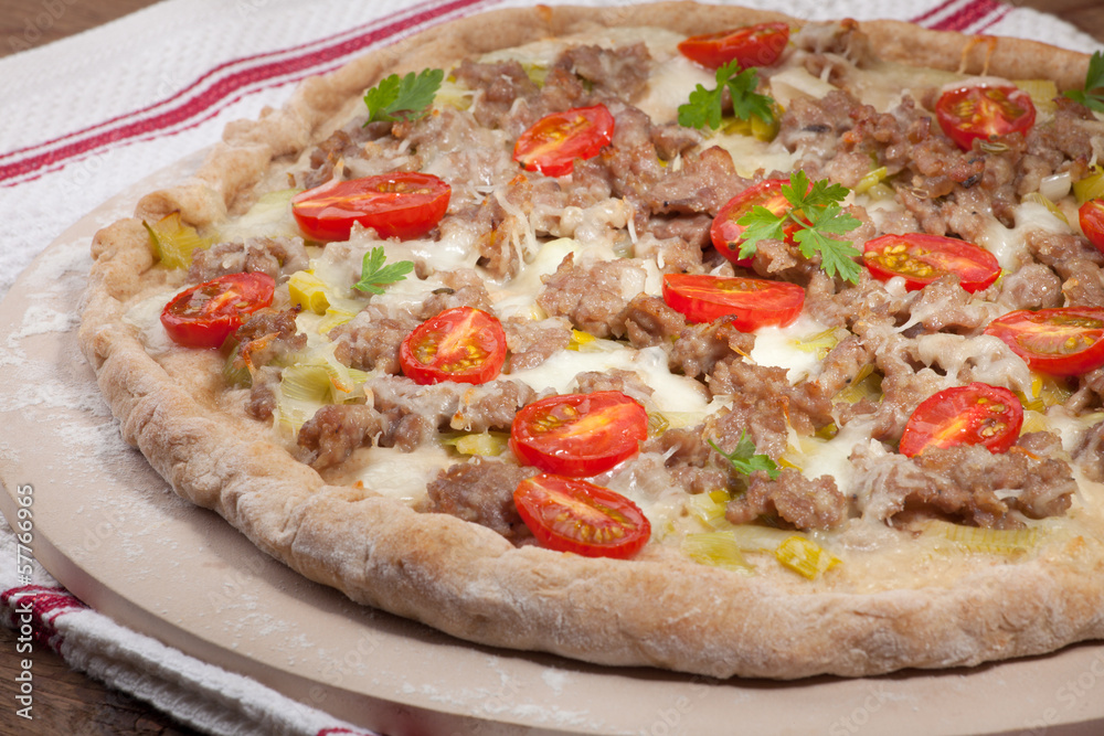 Leek and Meat Pizza Leek and Meat Pizza