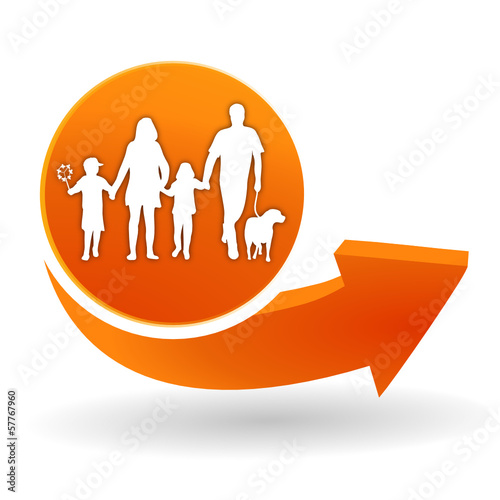 famille sur bouton web orange