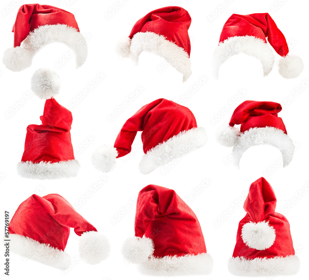 Set of red Santa Claus hats Set of red Santa Claus hats