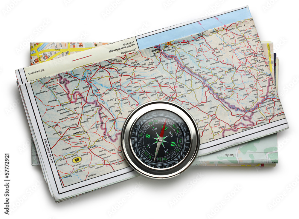 Naklejka premium Road map plan and compass