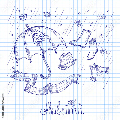 Sketch of autumn clothes and accessories