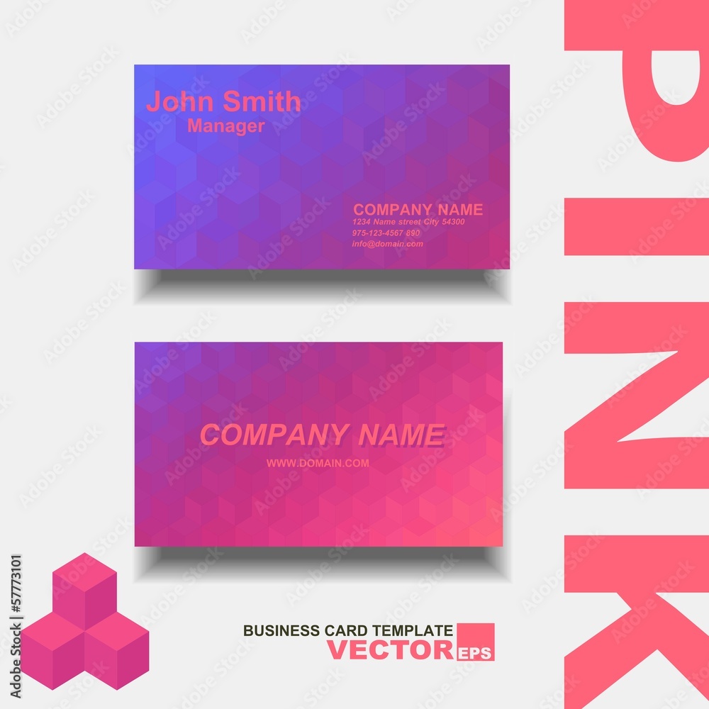 Pink Abstract creative business cards (vector, set template)