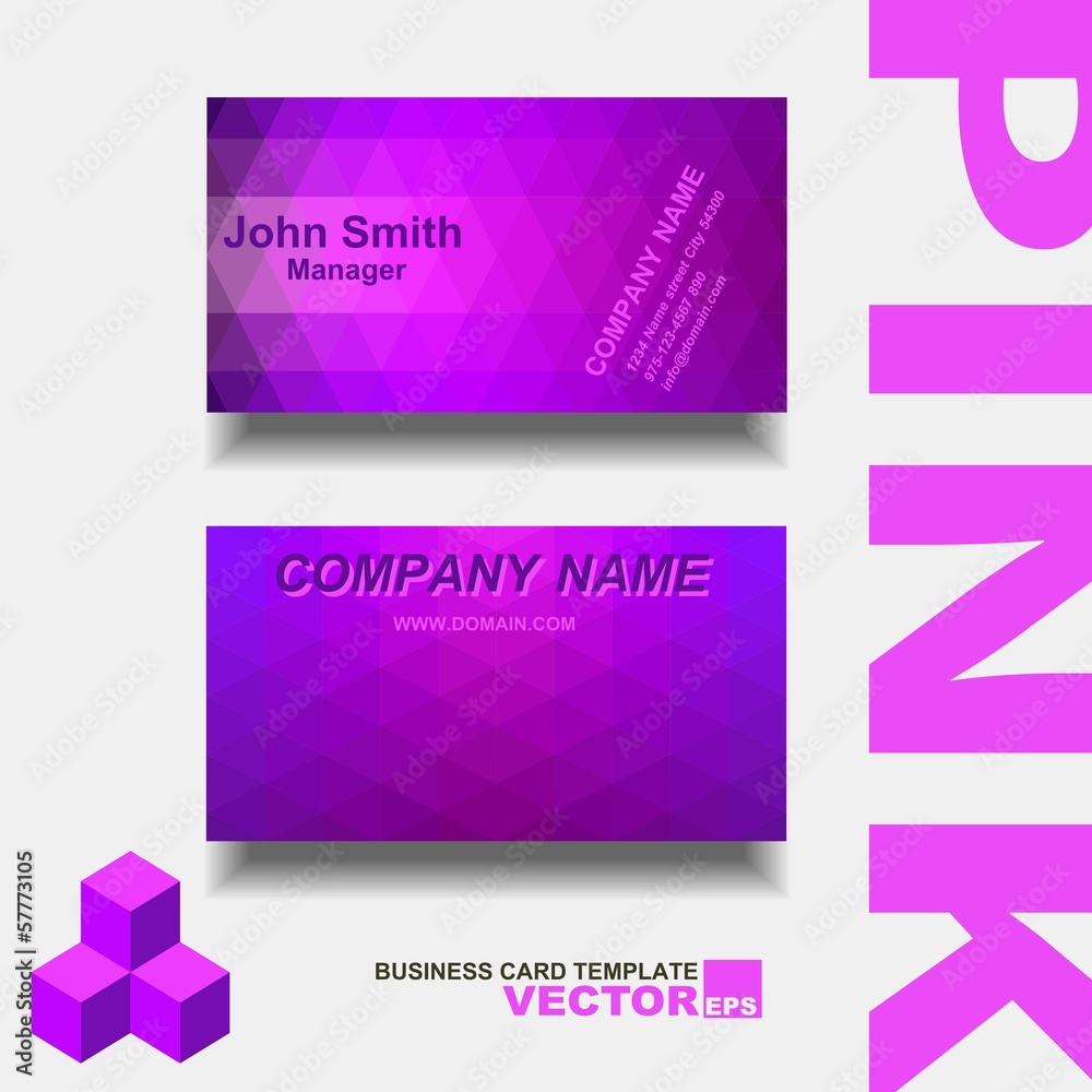 Pink Abstract creative business cards (vector, set template)