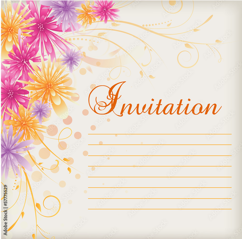 Invitation template blank with multicolored abstract flowers