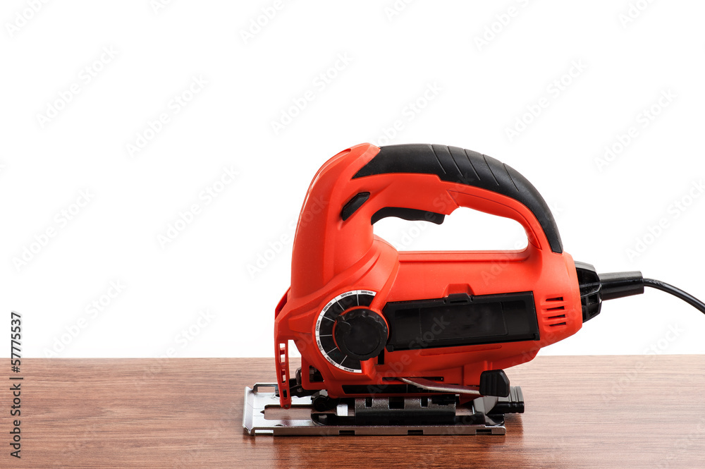 Fototapeta premium fretsaw on the laminate isolated on white background