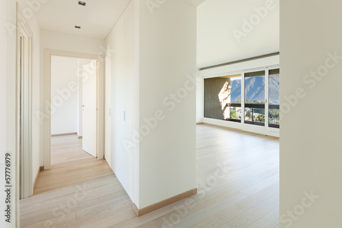Interiors building, modern apartment, view from the hall