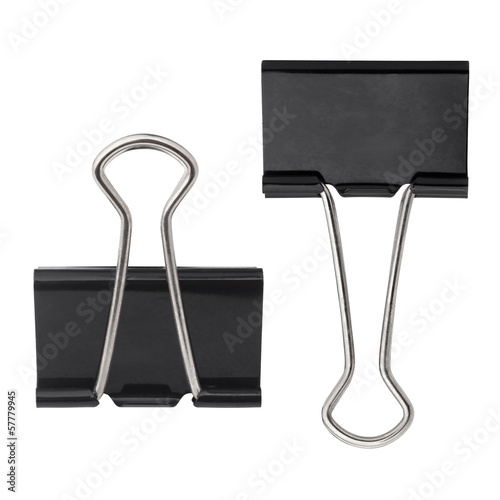 black paper clip isolated on white photo
