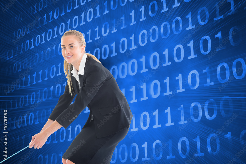 Composite image of businesswoman pulling a rope Composite image of businesswoman pulling a rope