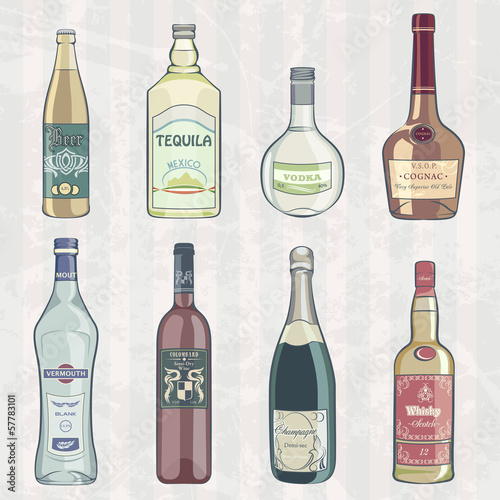 Vintage Set of Alcohol Bottles