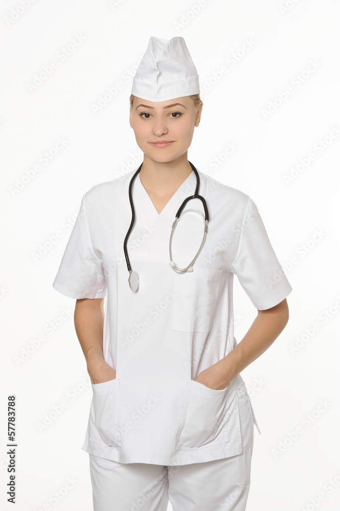 portrait of young female doctor isolated on white background portrait of young female doctor isolated on white background