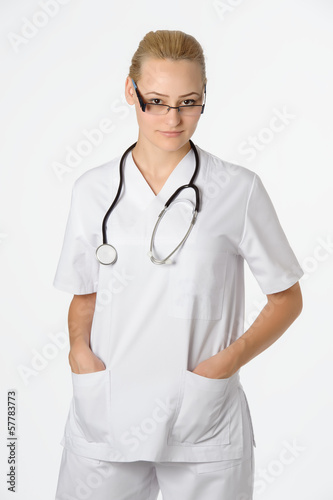 portrait of young female doctor isolated
