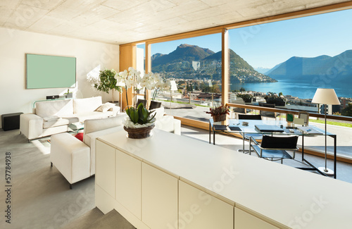 Modern house in cement, interiors, view from the living room © alexandre zveiger
