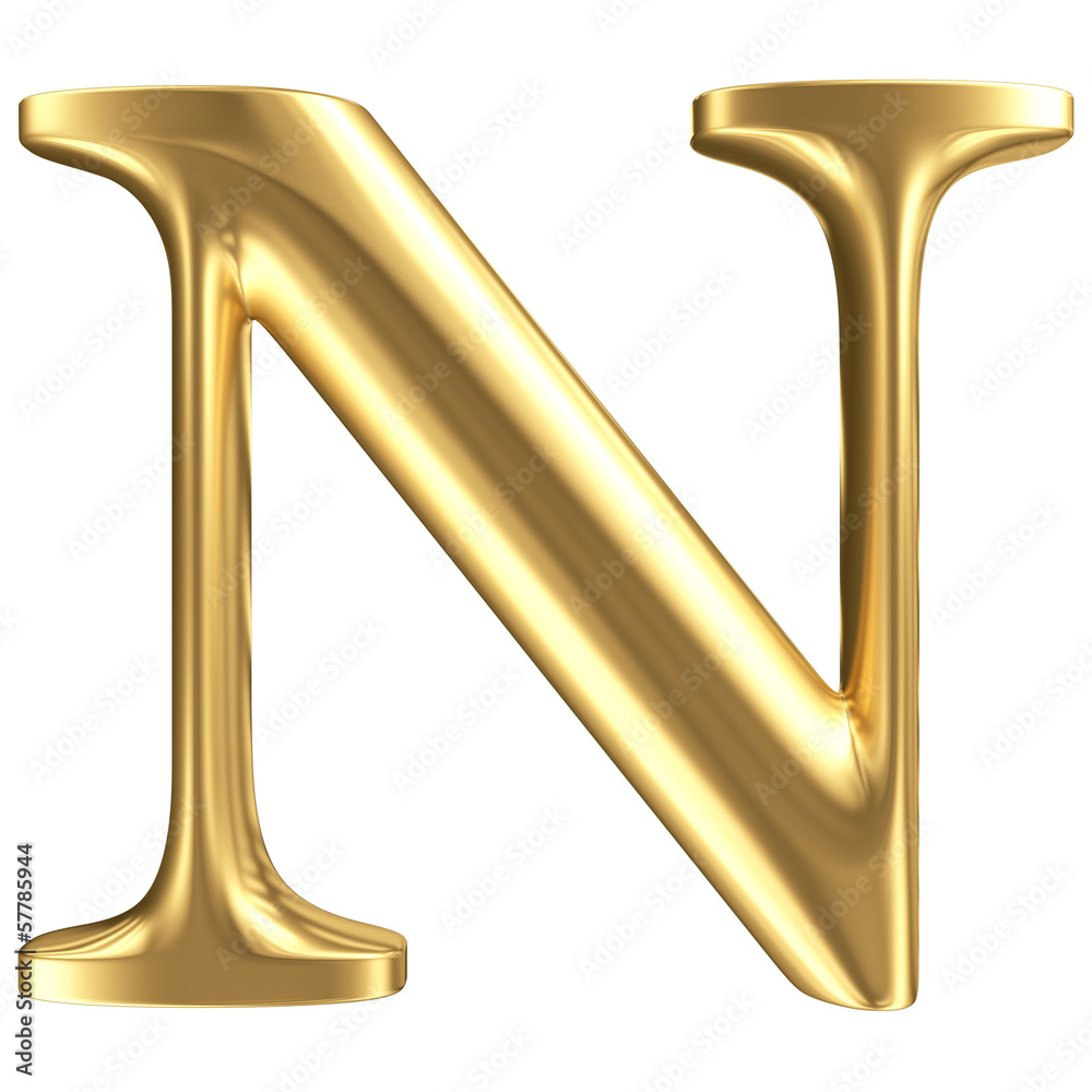 Golden matt letter N, jewellery font collection Golden matt letter N, jewellery font collection