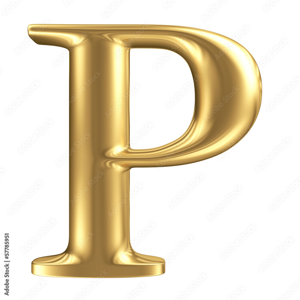 Golden matt letter P, jewellery font collection Golden matt letter P, jewellery font collection