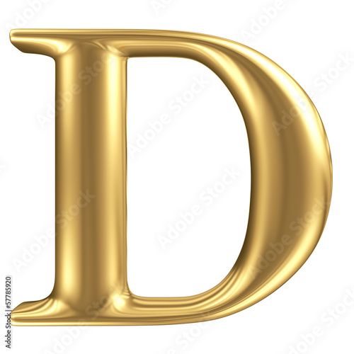 Golden matt letter D, jewellery font collection
