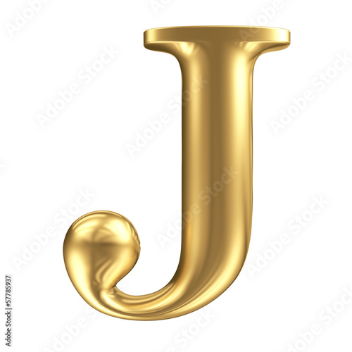 Golden matt letter J, jewellery font collection