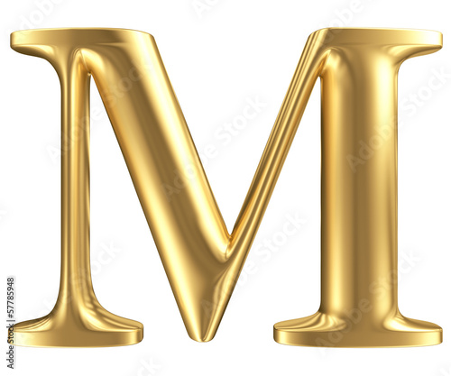 Golden matt letter M, jewellery font collection