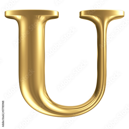 Golden matt letter U, jewellery font collection