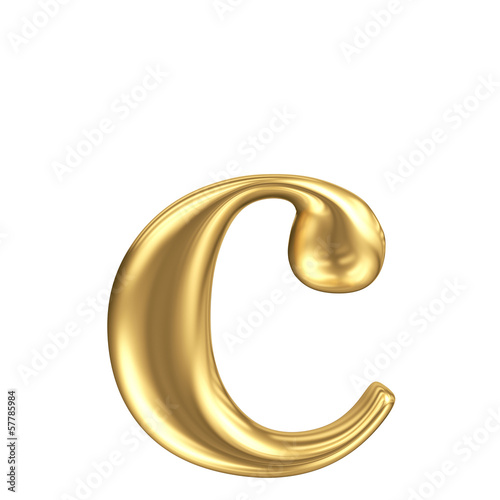 Golden matt lowercase letter c, jewellery font collection