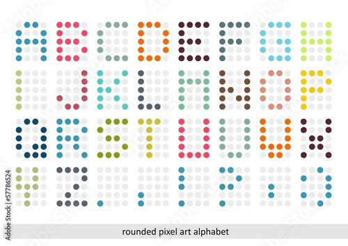 Rounded pixel art alphabet font in pastel colors