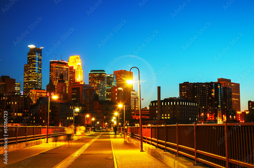 Downtown Minneapolis, Minnesota at night time