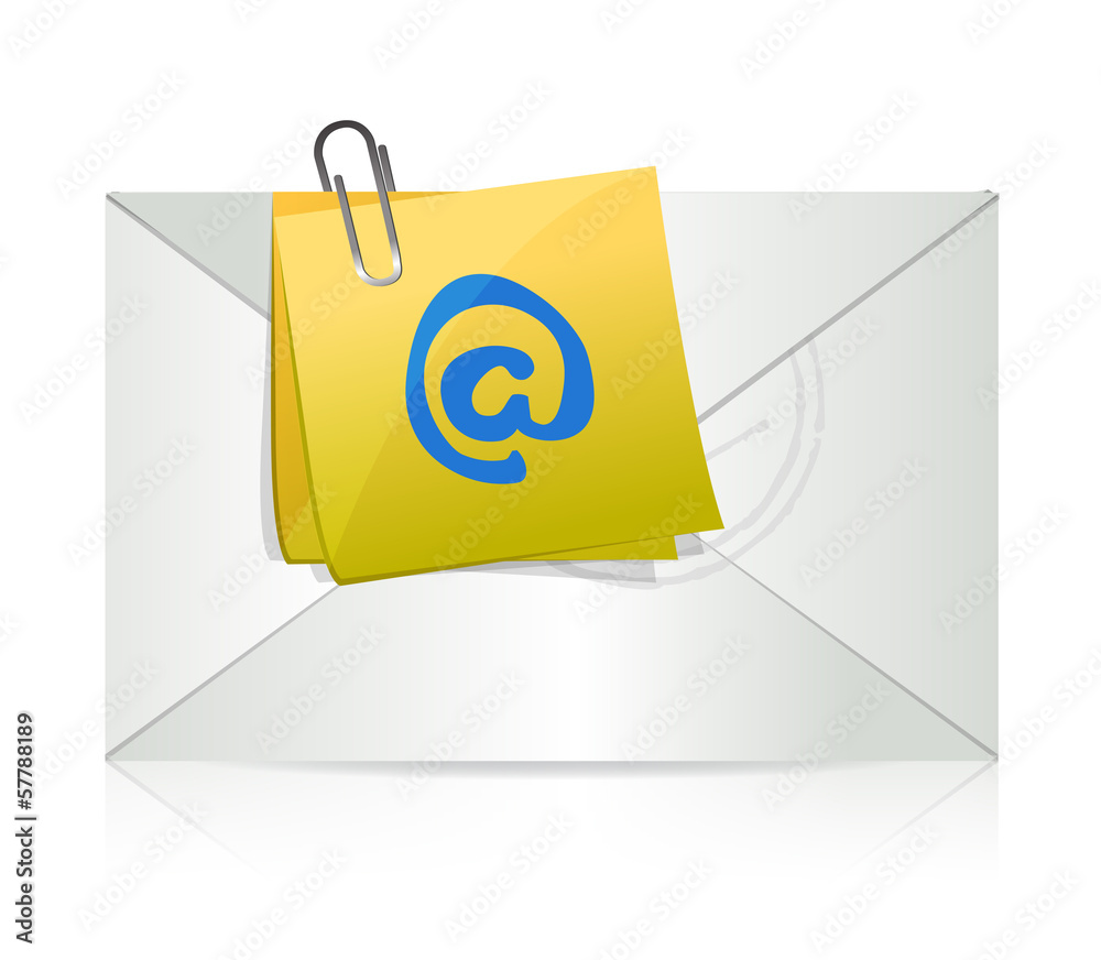 envelope and at symbol on a post. illustration envelope and at symbol on a post. illustration