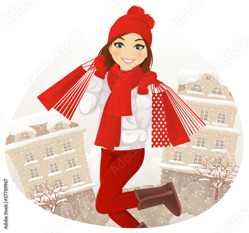 Winter shopping girl