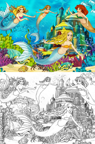 The ocean and the mermaids - coloring page