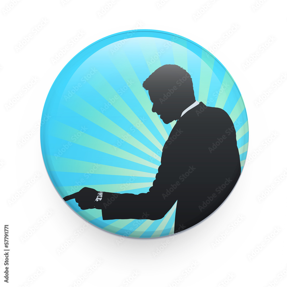 Silhouette of businessman printed on badge. 