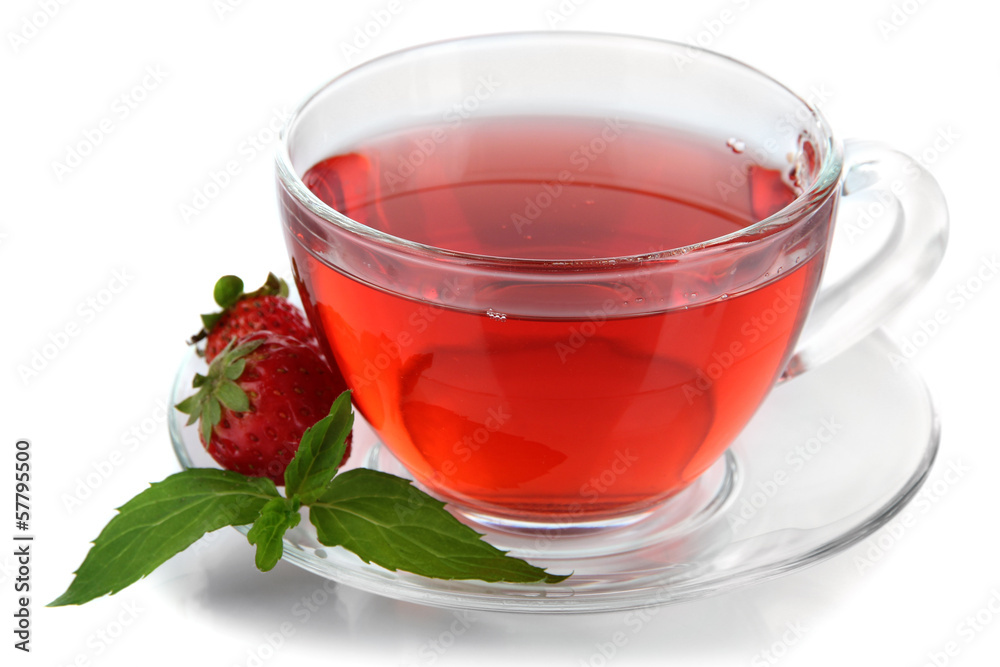 Delicious strawberry tea isolated on white Delicious strawberry tea isolated on white