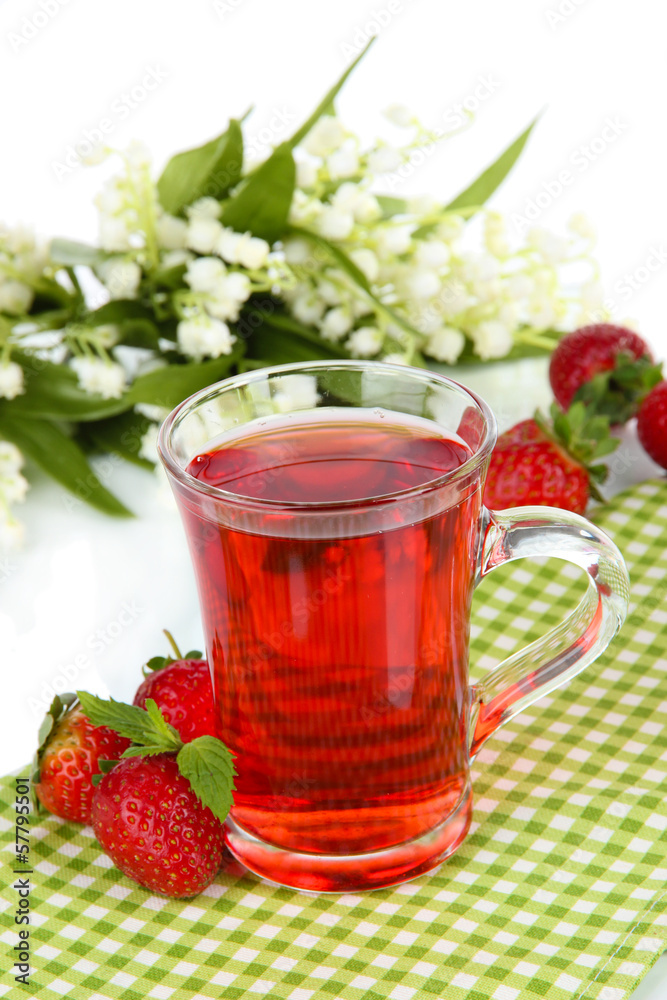 Delicious strawberry tea on table on white background Delicious strawberry tea on table on white background