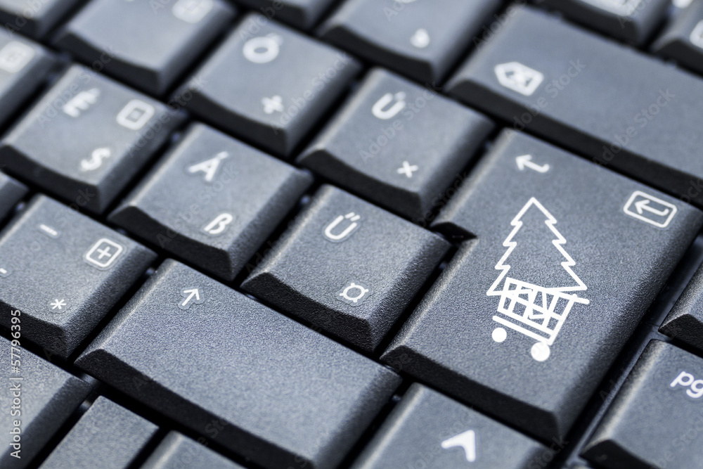 keyboard button with shopping cart and christmas tree keyboard button with shopping cart and christmas tree