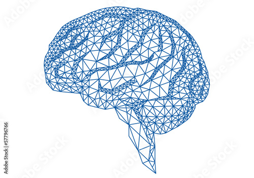 blue human brain with geometric mesh pattern, vector photo