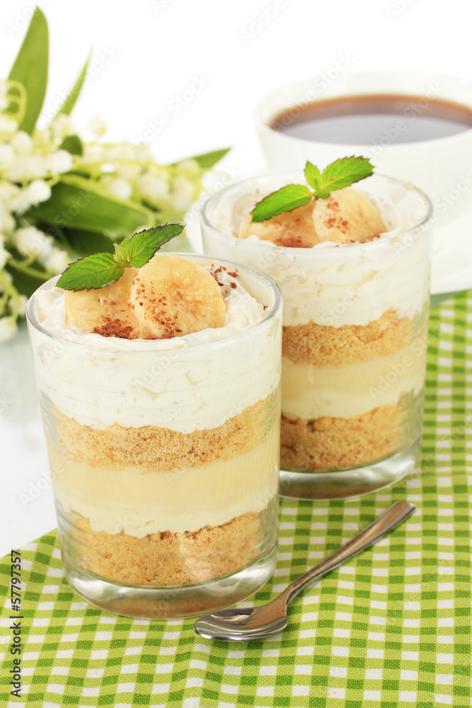 Delicious dessert with banana and caramel Delicious dessert with banana and caramel