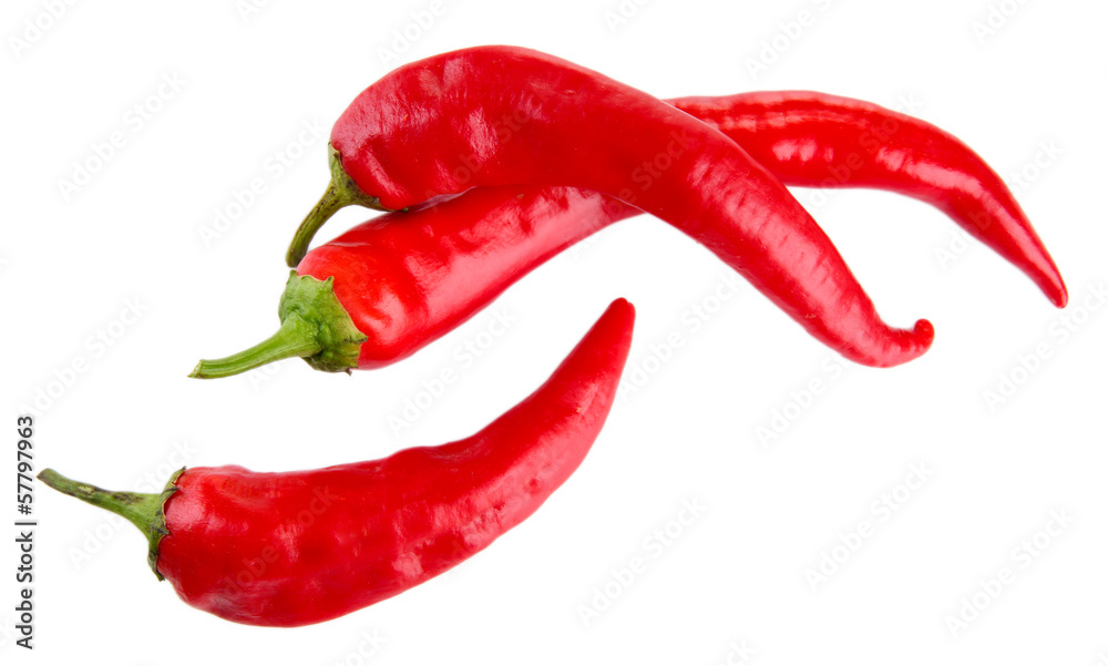 Red hot chili peppers isolated on  white