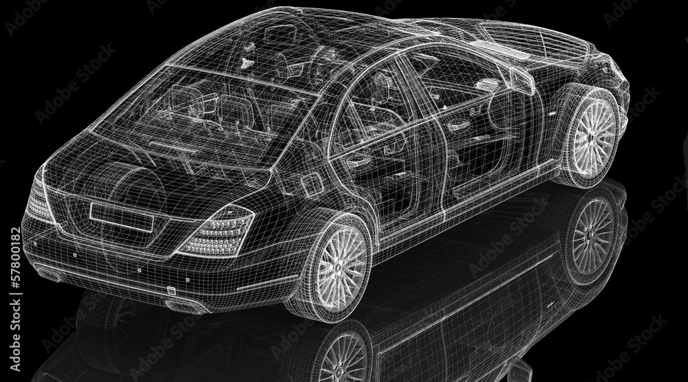 Naklejka premium Car 3D model body structure, wire model