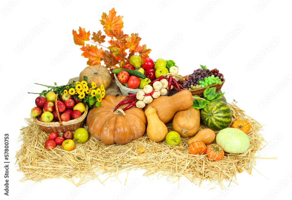Composition with fruits and vegetables isolated on white Composition with fruits and vegetables isolated on white