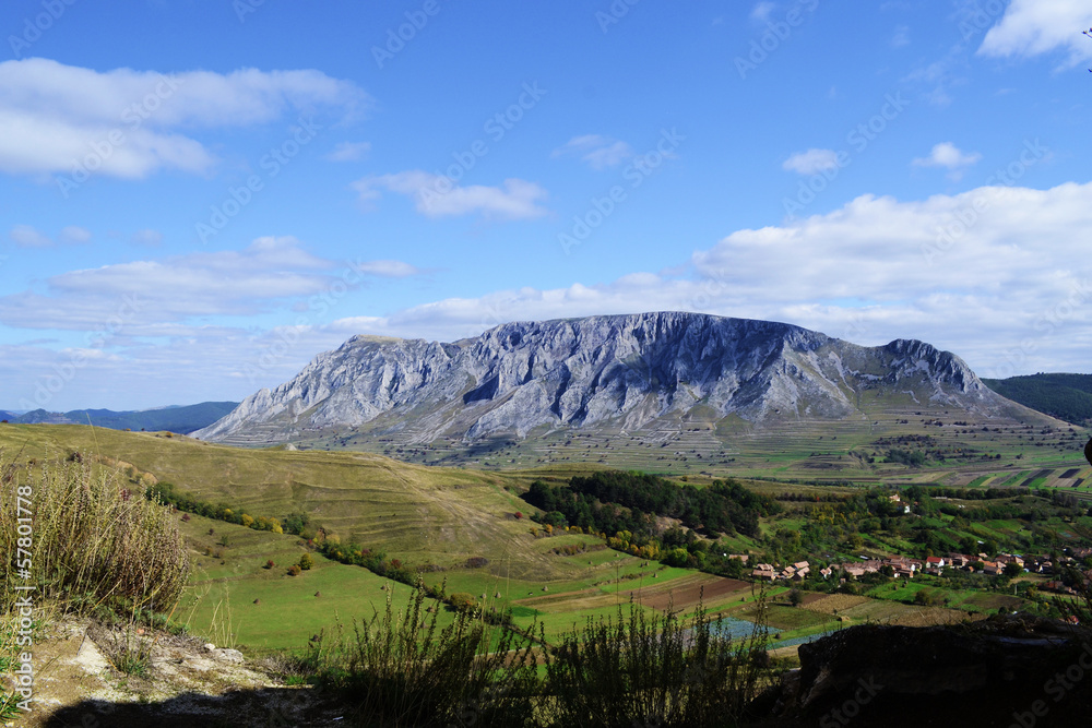 Trascau Mountains with the Coltesti village on the foothills, Tr Trascau Mountains with the Coltesti village on the foothills, Tr