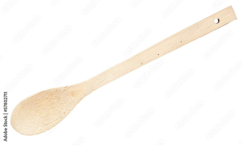 Close-up top view of wooden spoon isolated over white Close-up top view of wooden spoon isolated over white