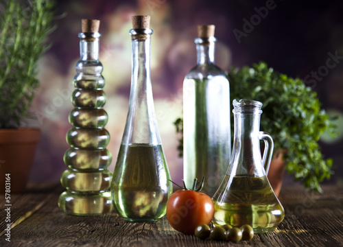 Collection of bottles of olive oil