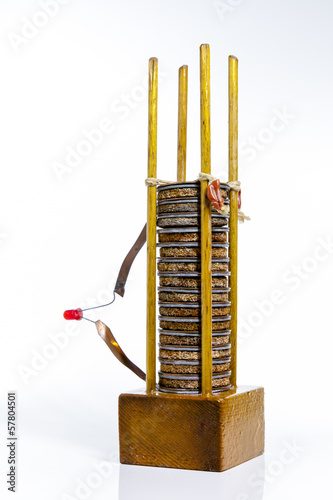 Reconstruction of the first battery invented by Alessandro Volta